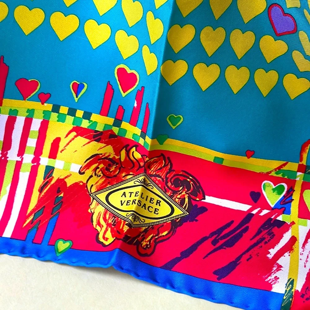 New vintage bright multicolored Versace large silk scarf